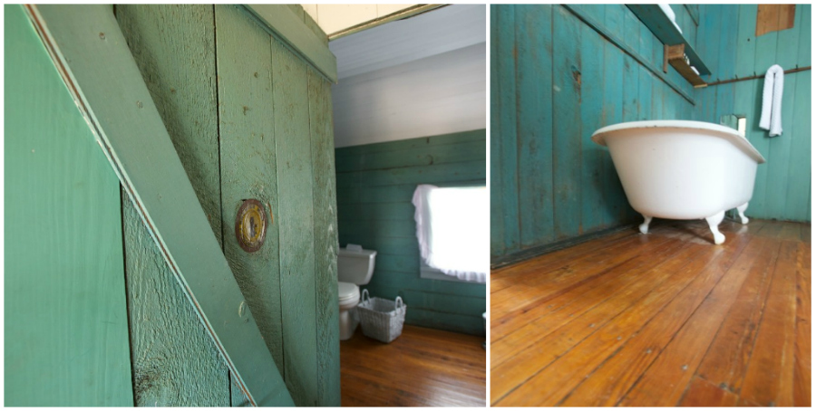 blue bathroom claw foot tub collage